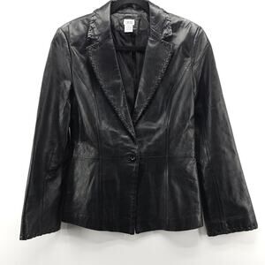 Cache Leather Jacket Braided Trim Blazer Jacket 10 Black